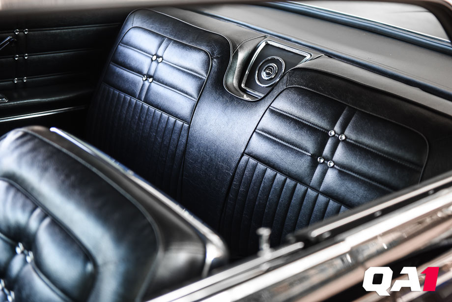 The custom interior inside a 1963 Chevrolet Impala.